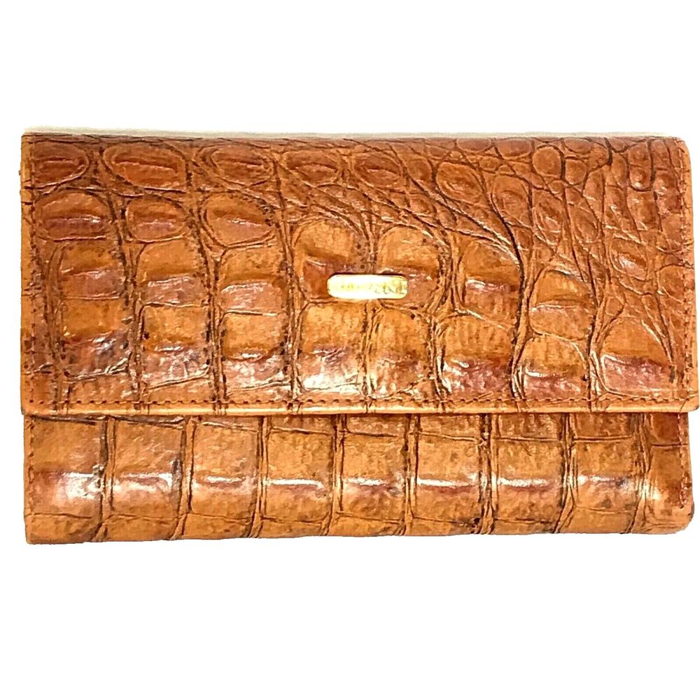 Ripani Italy Wallet Trifold Genuine Leather Embossed Crocodile Clutch Brown